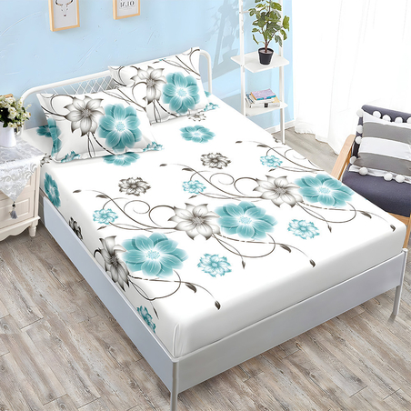 Спален комплект от 3 части с ластик - Син лотос