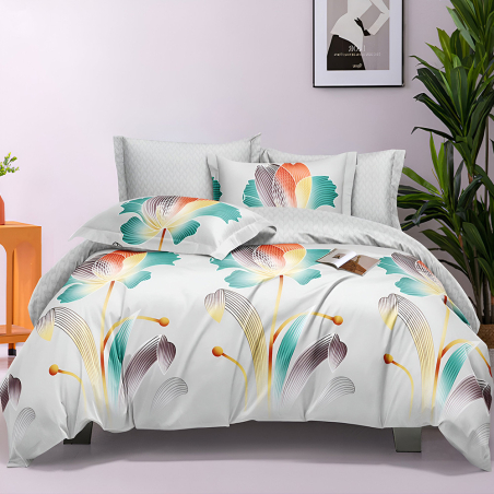 Двулицев спален комплект от 6 части с ластик - Пъстър свят