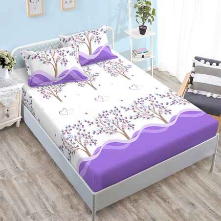 Спален комплект от 3 части с ластик - Лилава градина