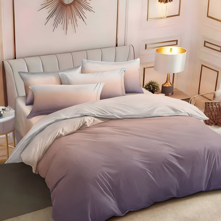 Двулицев спален комплект от 6 части с ластик - Преливащ бежов