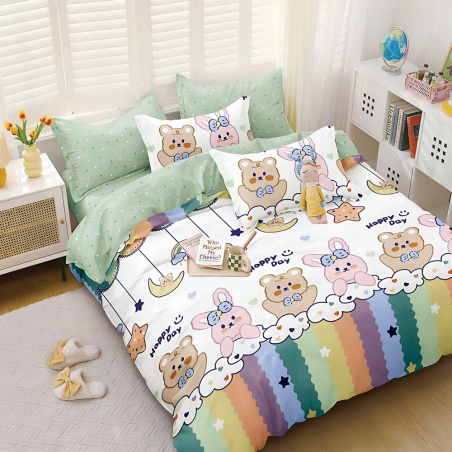 Двулицев спален комплект от 4 части с ластик - Щастлив ден