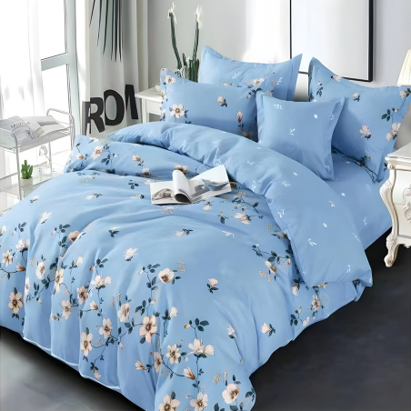 Двулицев спален комплект от 6 части с ластик - Синьо вълшебство