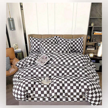 Двулицев спален комплект от 6 части без ластик - Шахматна дъска