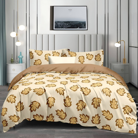 Двулицев спален комплект от 4 части без ластик (за приста) - Падащи листа