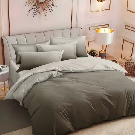 Двулицев спален комплект от 6 части с ластик - Преливащ каки