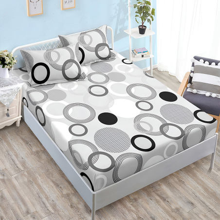 Спален комплект от 3 части с ластик - Сиви кръгове