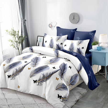 Двулицев спален комплект от 6 части без ластик - Сини пера