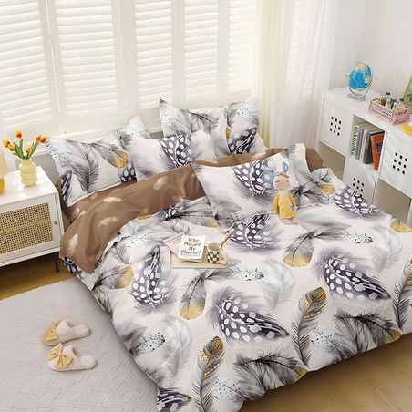 Двулицев спален комплект от 4 части без ластик - Златни пера