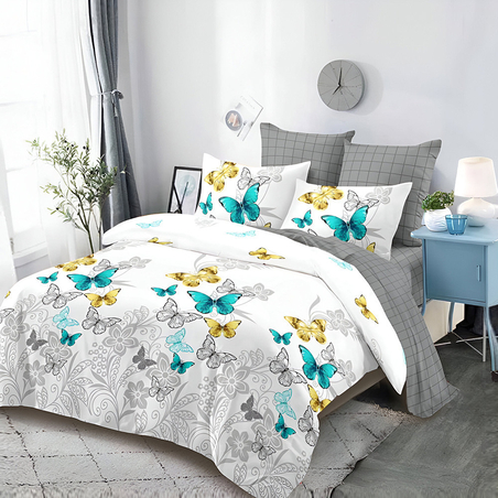 Двулицев спален комплект от 6 части без ластик - Цветни пеперуди