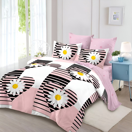 Двулицев спален комплект от 6 части без ластик - Маргаритки