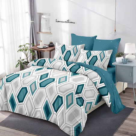 Двулицев спален комплект от 6 части без ластик - Зелена гама