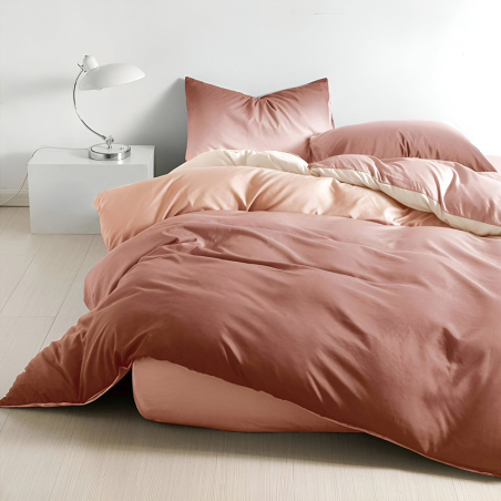 Двулицев спален комплект от 4 части с ластик (за приста) - Преливащ кафяв