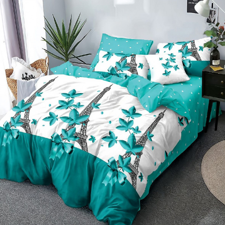 Двулицев спален комплект от 6 части с ластик - Нощ в Париж