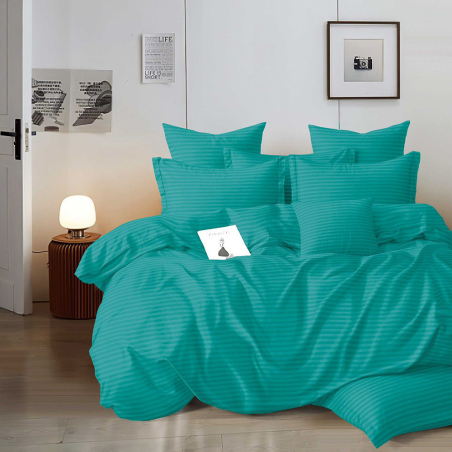 Едноцветен спален комплект от 6 части с ластик - Тюркоазен