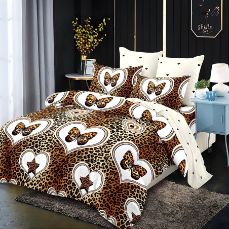 Двулицев спален комплект от 6 части с ластик - Пеперудено сърце