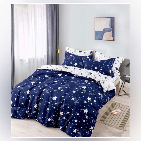 Двулицев спален комплект от 4 части без ластик (за приста) - Звездно небе