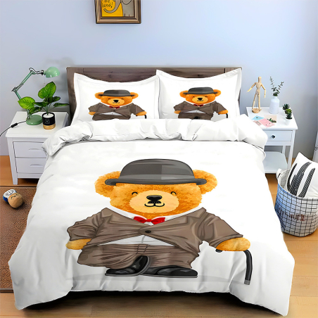 Двулицев спален комплект от 4 части без ластик (за приста) - Господин мечо