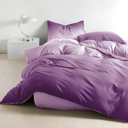 Двулицев спален комплект от 4 части с ластик (за приста) - Преливащ лилав