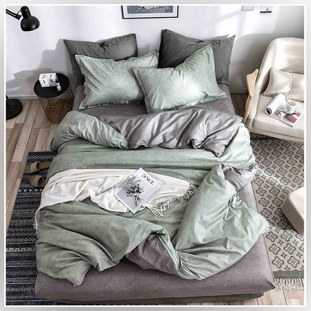 Двулицев спален комплект от 4 части без ластик - Зелен сив