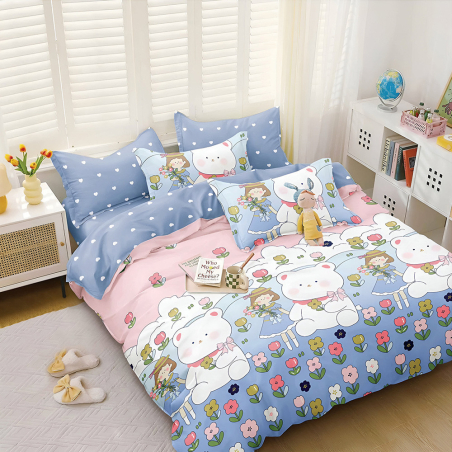 Двулицев спален комплект от 4 части с ластик - Приятели