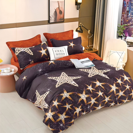 Двулицев спален комплект от 4 части с ластик (за приста) - Блясък