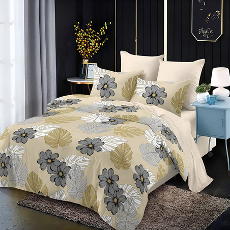 Двулицев спален комплект от 6 части без ластик - Златни цветя