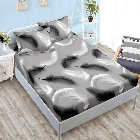 Спален комплект от 3 части с ластик - Сиви пера