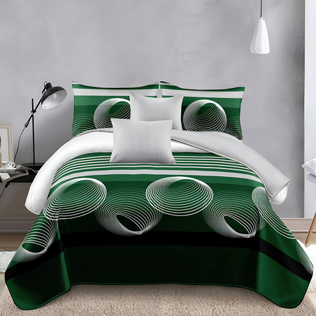 Двулицев спален комплект от 6 части без ластик - Зелени кръгове