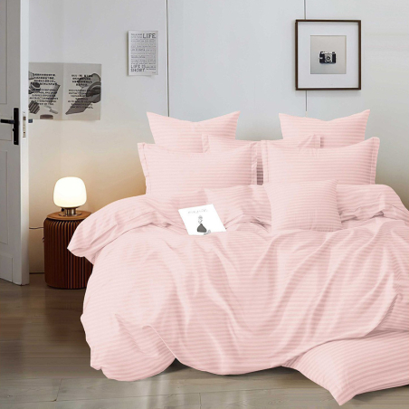 Едноцветен спален комплект от 6 части с ластик - Розов