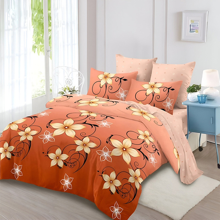 Двулицев спален комплект от 6 части без ластик - Цветя