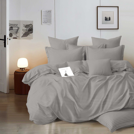 Едноцветен спален комплект от 6 части с ластик - Пепел