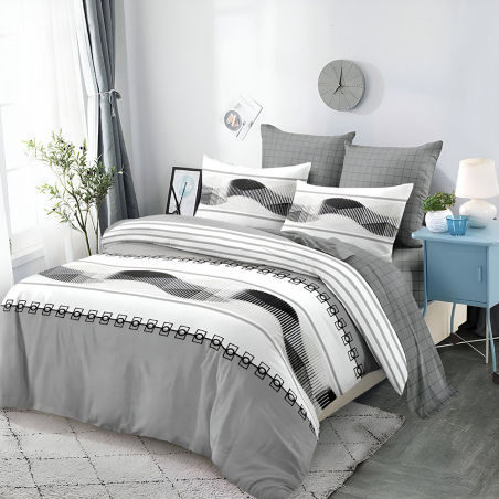 Двулицев спален комплект от 6 части без ластик - Сиво