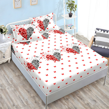 Спален комплект от 3 части с ластик - Пеперудени сърца