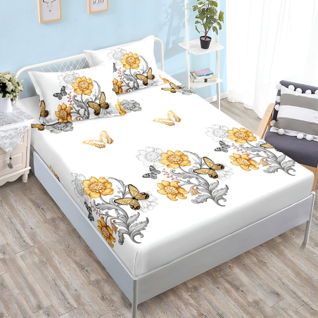 Спален комплект от 3 части с ластик - Цветя и пеперуди