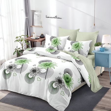 Двулицев спален комплект от 6 части без ластик - Зелен карамфил