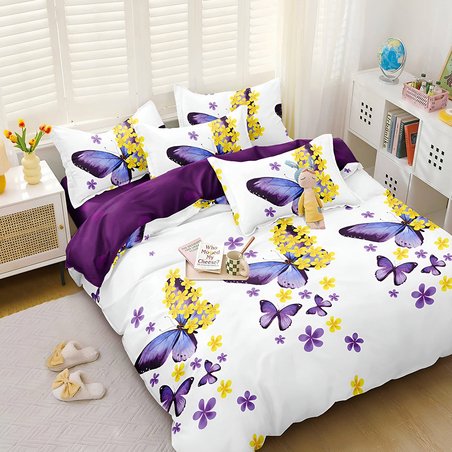 Двулицев спален комплект от 4 части с ластик - Пъстър ден