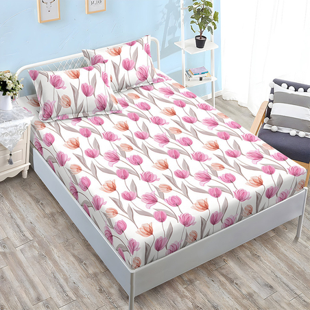 Спален комплект от 3 части с ластик - Розова градина