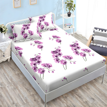 Спален комплект от 3 части с ластик - Розова орхидея