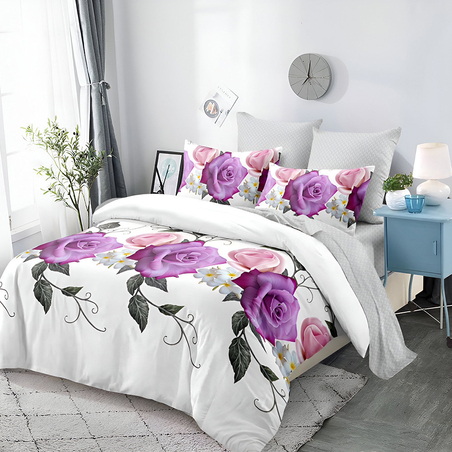 Двулицев спален комплект от 6 части без ластик - Големи рози