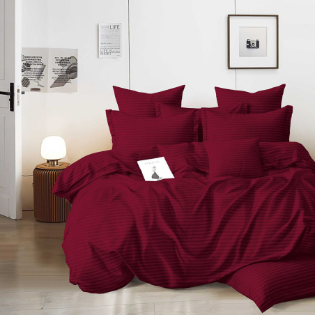 Едноцветен спален комплект от 6 части с ластик - Виненочервен