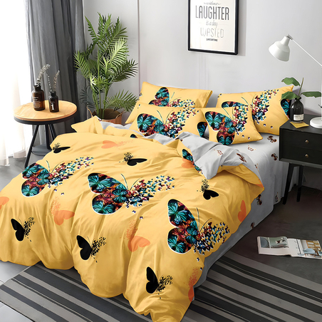 Двулицев спален комплект от 6 части с ластик - Шарена пеперуда