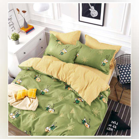 Двулицев спален комплект от 4 части без ластик (за приста) - Пчеличка