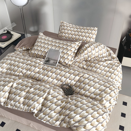 Двулицев спален комплект от 4 части без ластик (за приста) - Кафяво настроение