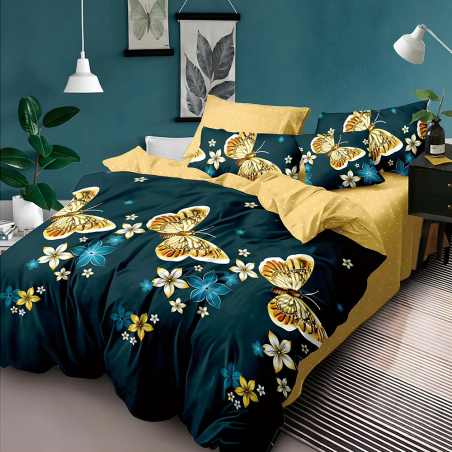 Двулицев спален комплект от 6 части с ластик - Емералдов изгрев