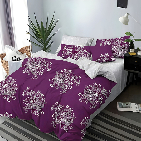 Двулицев спален комплект от 6 части без ластик - Цикламена страст