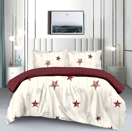 Двулицев спален комплект от 4 части без ластик (за приста) - Звезди от бордо