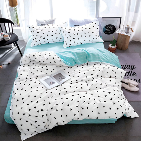 Двулицев спален комплект от 4 части с ластик (за приста) - Синьо сияние