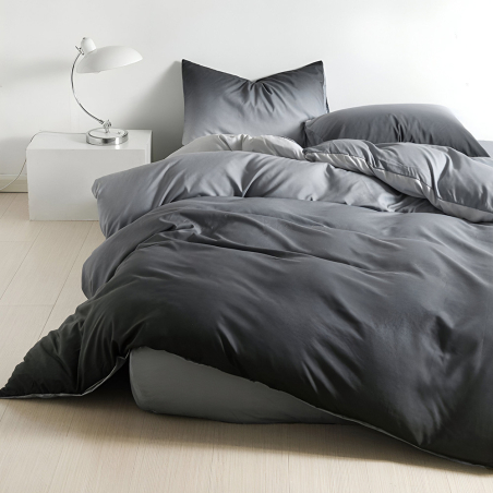 Двулицев спален комплект от 4 части с ластик (за приста) - Преливащ сив