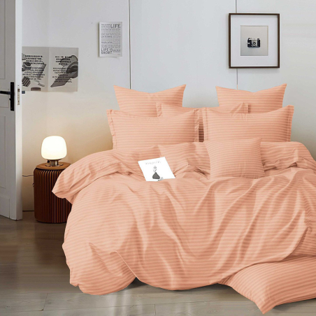 Едноцветен спален комплект от 6 части с ластик - Праскова