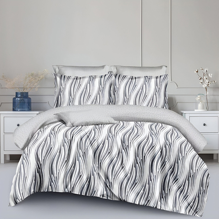 Двулицев спален комплект от 6 части без ластик - Сребърен дъжд